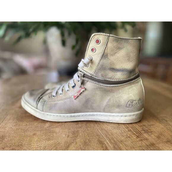 Le Crown Handmade in Italy Distressed Leather Convertible High Low Sneakers 37 - Picture 4 of 12
